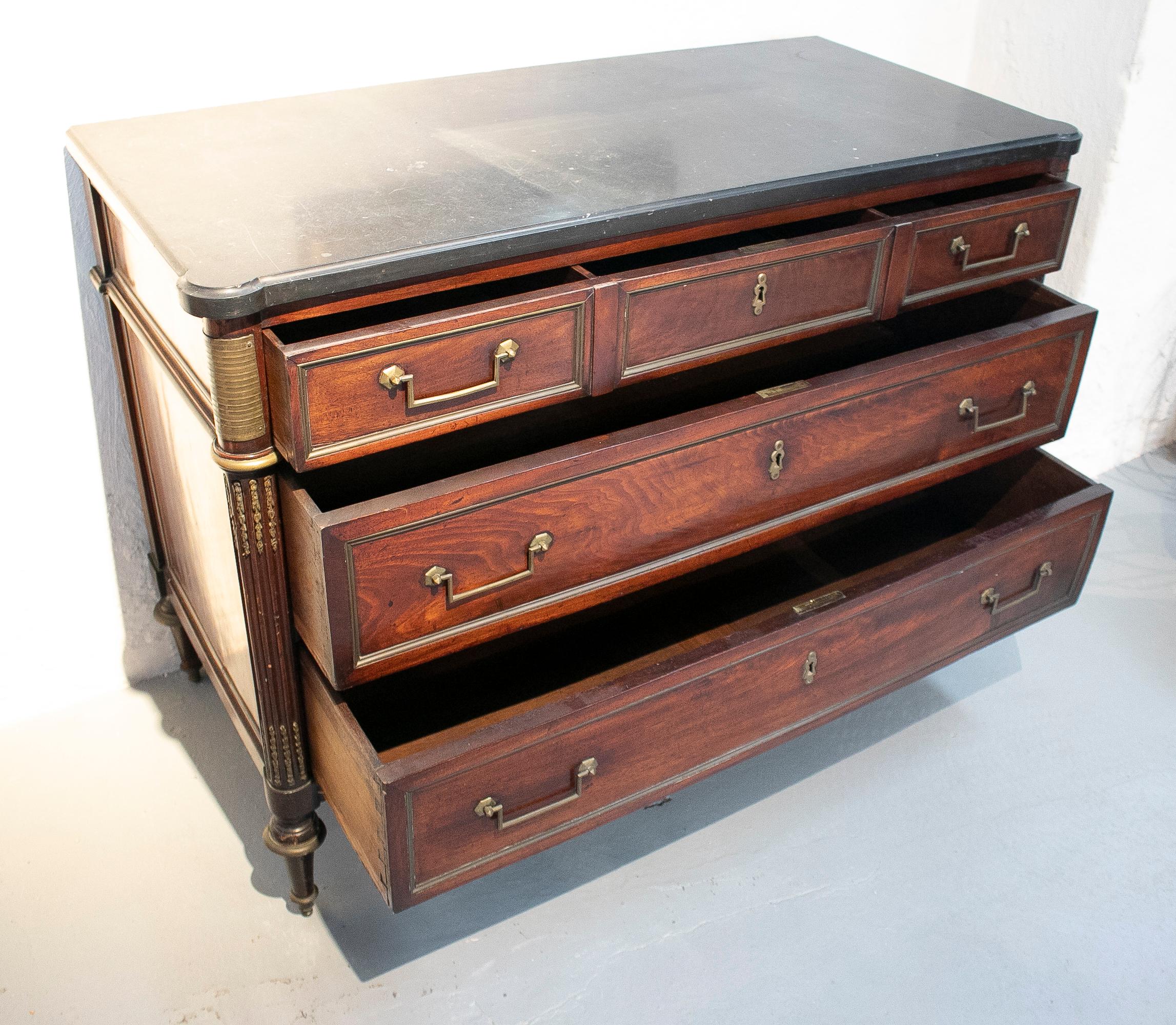 19th Century French Five-Drawer Chest with Bronze Decorations For Sale 2