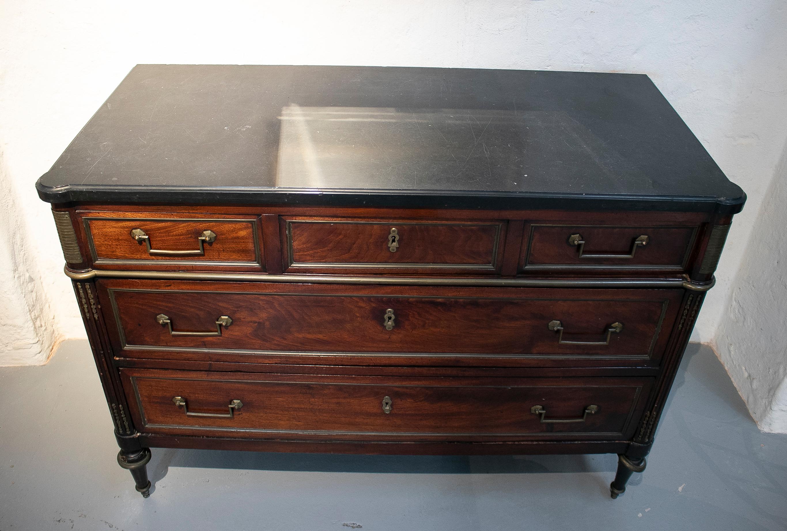 19th Century French Five-Drawer Chest with Bronze Decorations For Sale 3