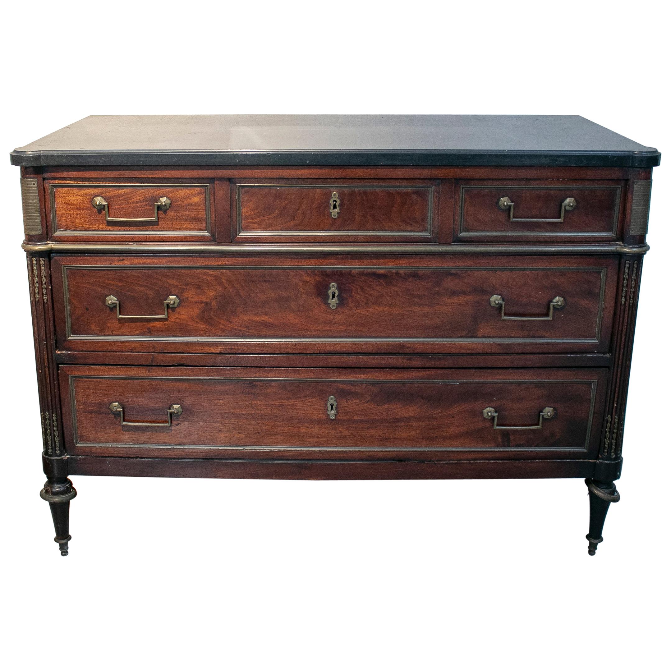19th Century French Five-Drawer Chest with Bronze Decorations For Sale