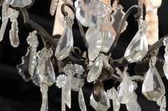 19th Century French Five-Light Iron and Crystal Chandelier with Pendeloques
