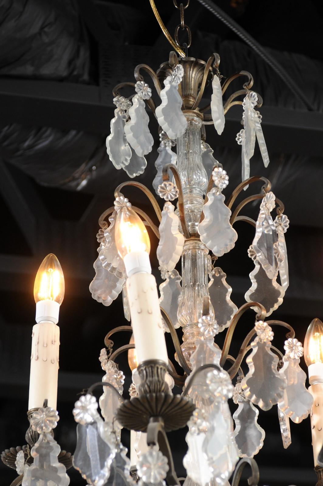 19th Century French Five-Light Iron and Crystal Chandelier with Pendeloques For Sale 3