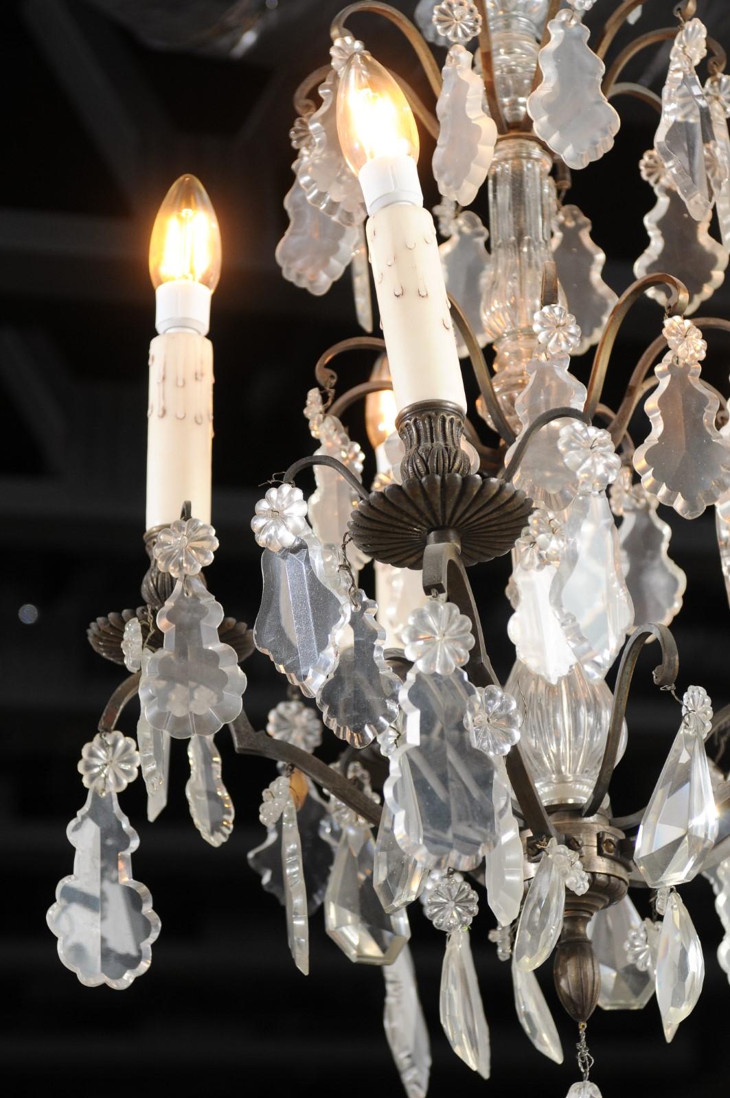 19th Century French Five-Light Iron and Crystal Chandelier with Pendeloques For Sale 4