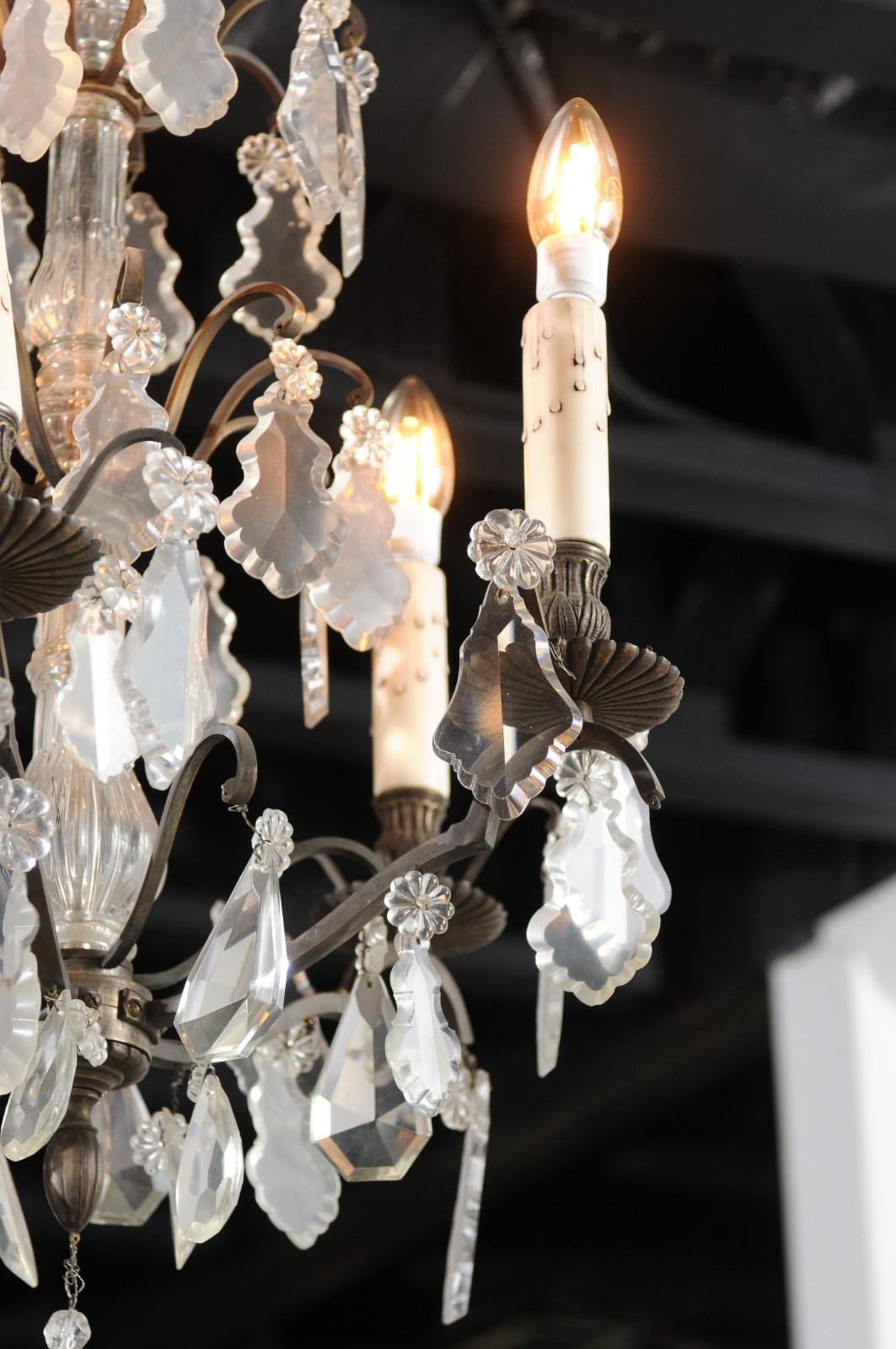 19th Century French Five-Light Iron and Crystal Chandelier with Pendeloques For Sale 6