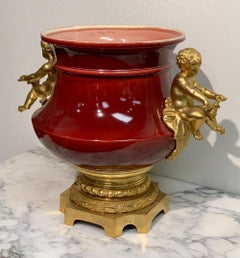 19th Century French Flambe Glazed Oxblood Centerpiece with Fine Gilt Bronze