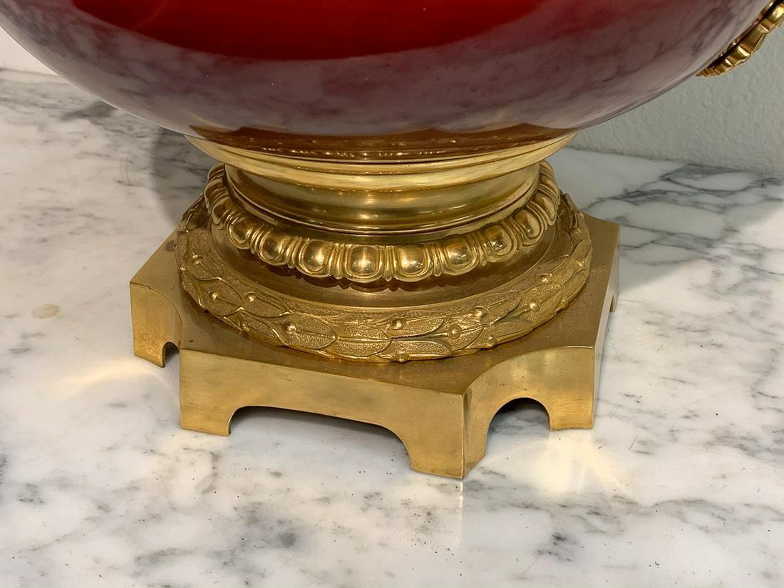 Louis Philippe 19th Century French Flambe Glazed Oxblood Centerpiece with Fine Gilt Bronze For Sale