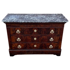 19th Century French Flame Mahogany Marble Topped Commode