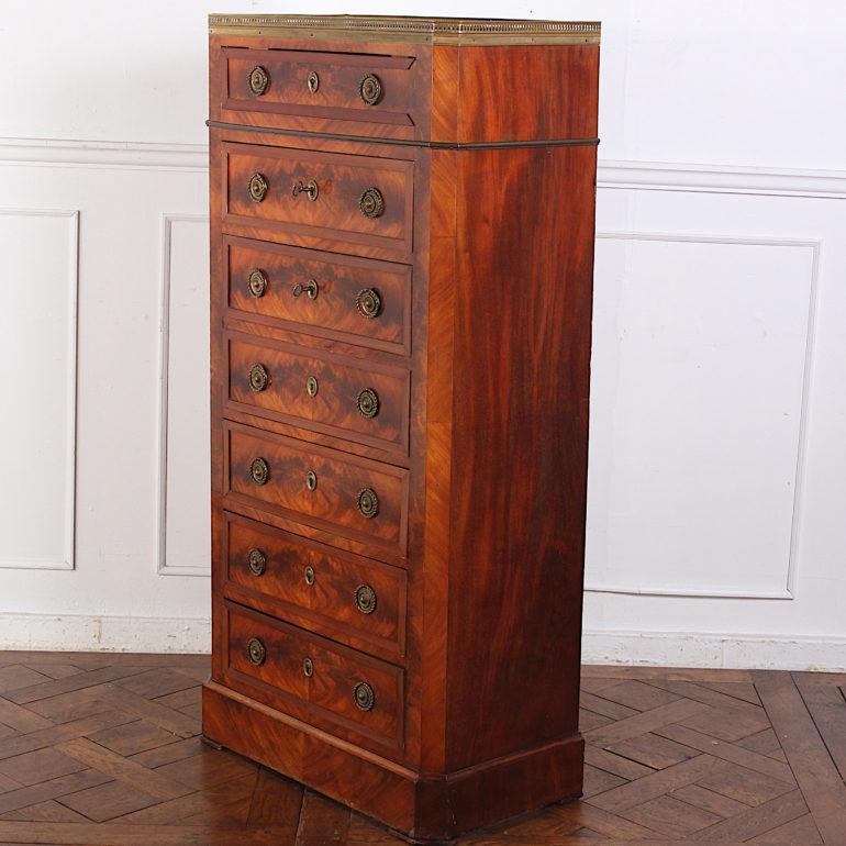Directoire 19th Century French Flame Mahogany Semainier Seven Drawer Chest Secretaire