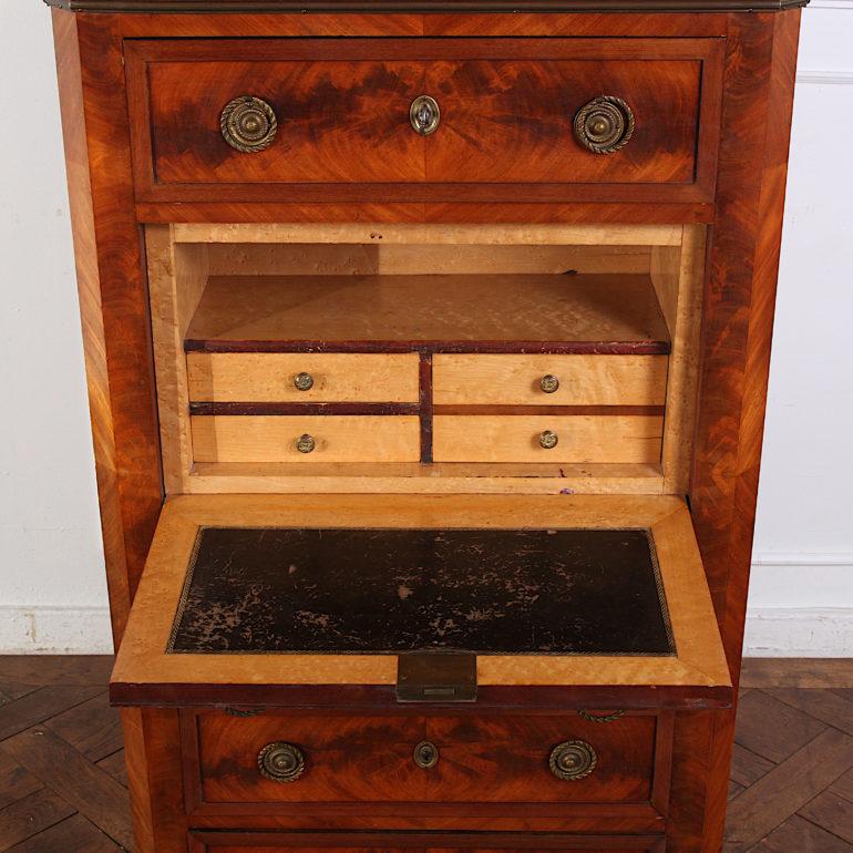 19th Century French Flame Mahogany Semainier Seven Drawer Chest Secretaire 1