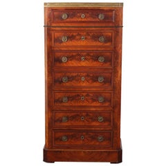 Antique 19th Century French Flame Mahogany Semainier Seven Drawer Chest Secretaire