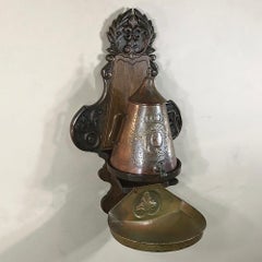 19th Century French Fleur de Lys Embossed Copper Wall Fountain on Wood Plaque