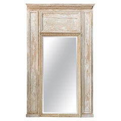 Antique 19th Century French Floor Mirror with Distressed White Paint