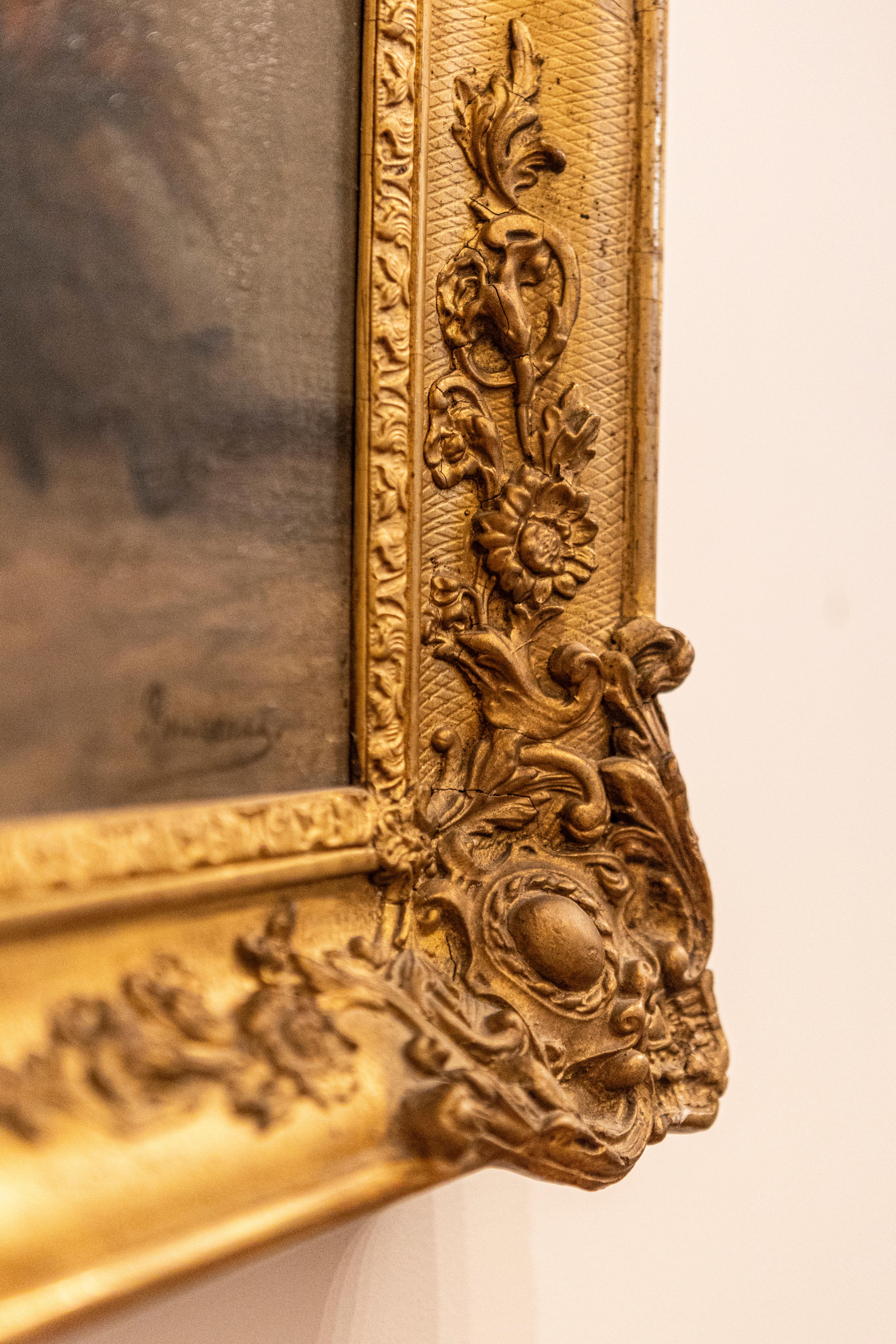 19th Century French Floral Painting Signed Philippe Rousseau in Giltwood Frame For Sale 8
