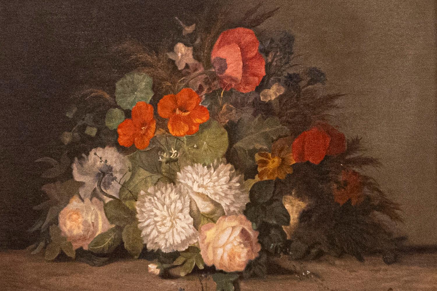 19th Century French Floral Painting Signed Philippe Rousseau in Giltwood Frame In Good Condition For Sale In Atlanta, GA