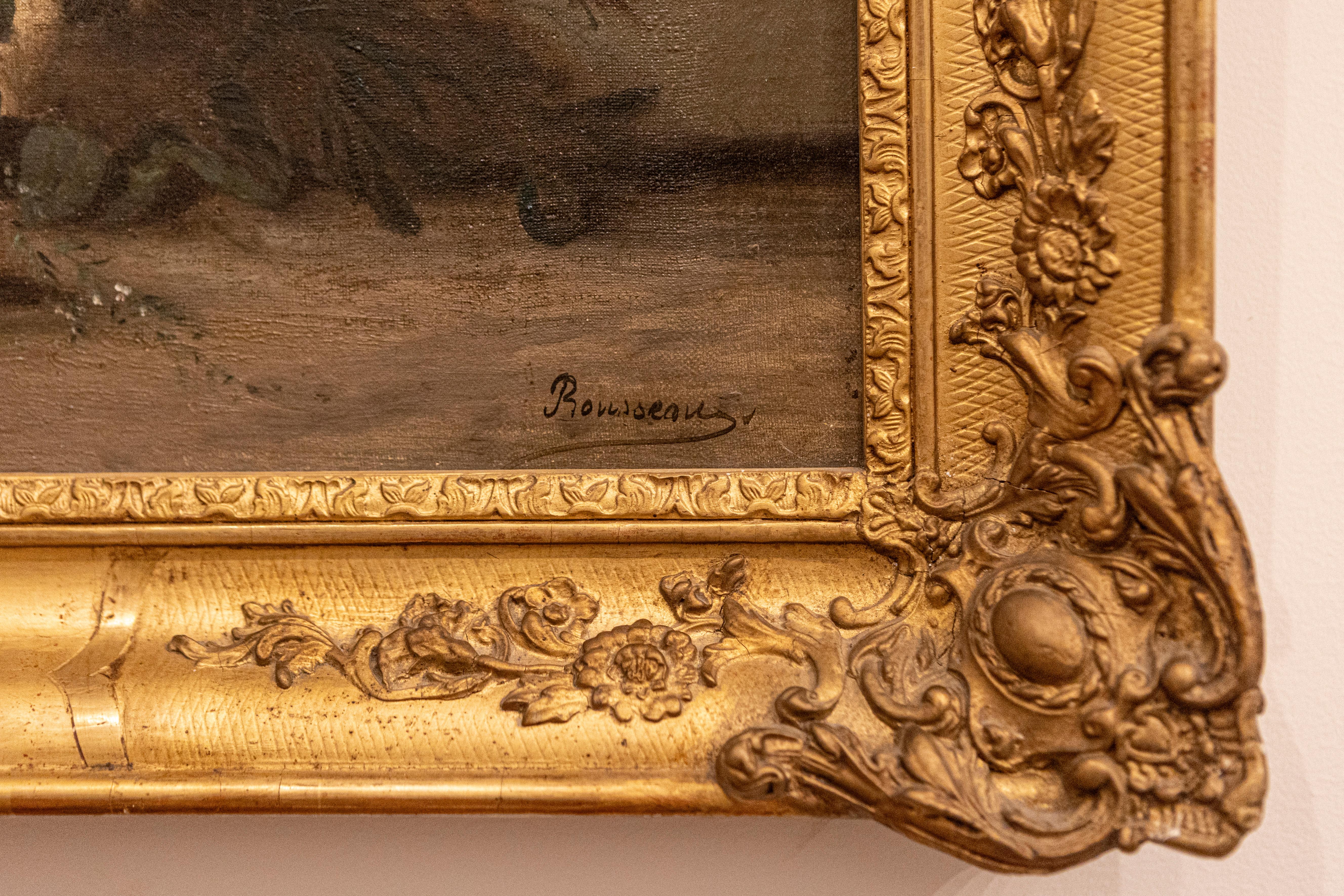 19th Century French Floral Painting Signed Philippe Rousseau in Giltwood Frame For Sale 2