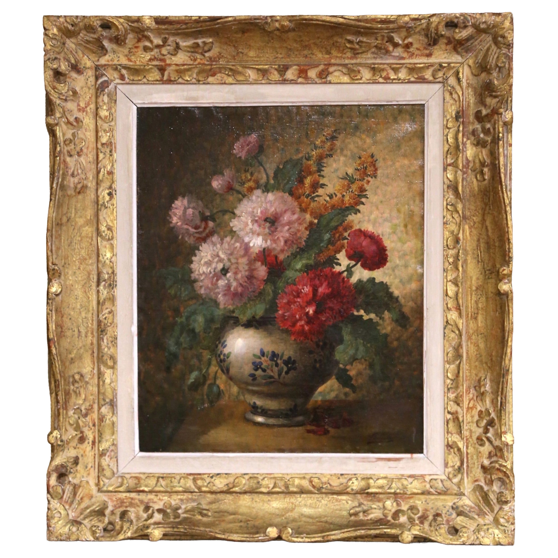 19th Century French Floral Still Life Oil on Canvas Painting by Gaston Boucher For Sale