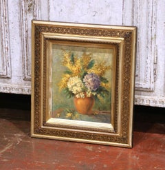 Bodegón floral francés del siglo XIX Pintura al óleo firmada Adeline Gautier