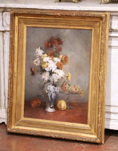 Bodegón floral francés del siglo XIX Pintura al óleo firmada Jean A. Gonzalez, 1889