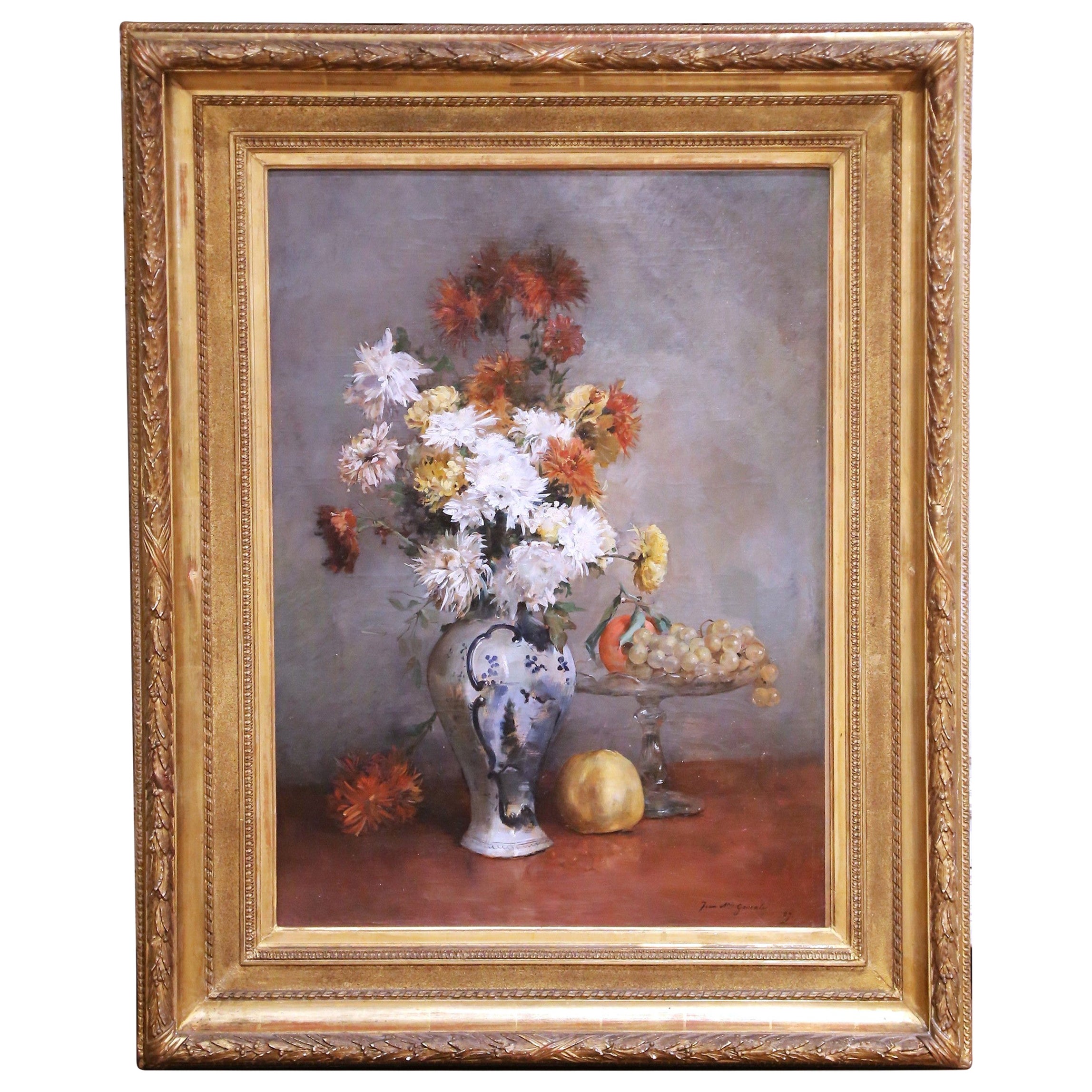 Nature morte florale à l'huile du XIXe siècle signée Jean A. Gonzalez, 1889