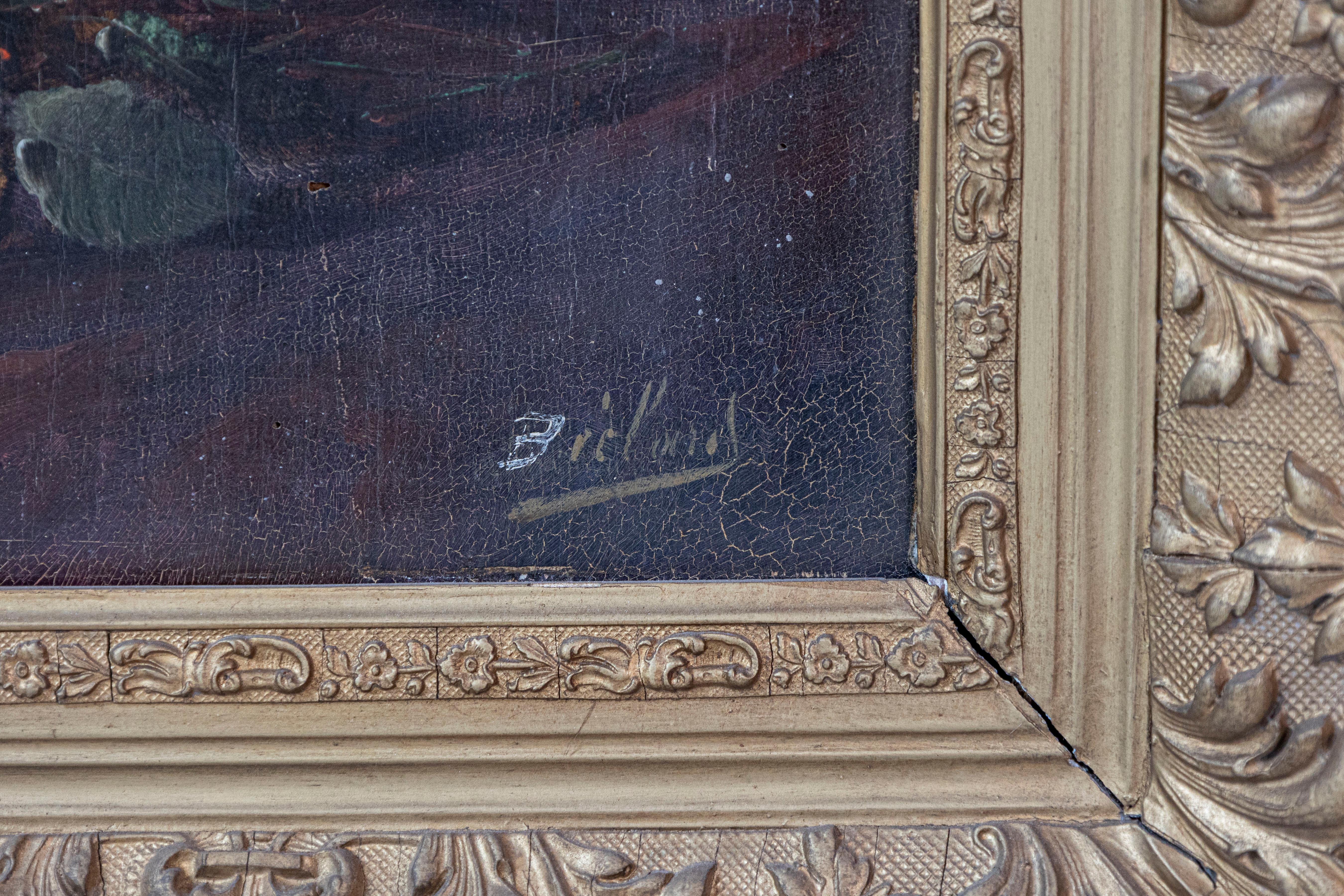 Carved 19th Century French Floral Still-Life Painting Depicting Roses in Original Frame For Sale