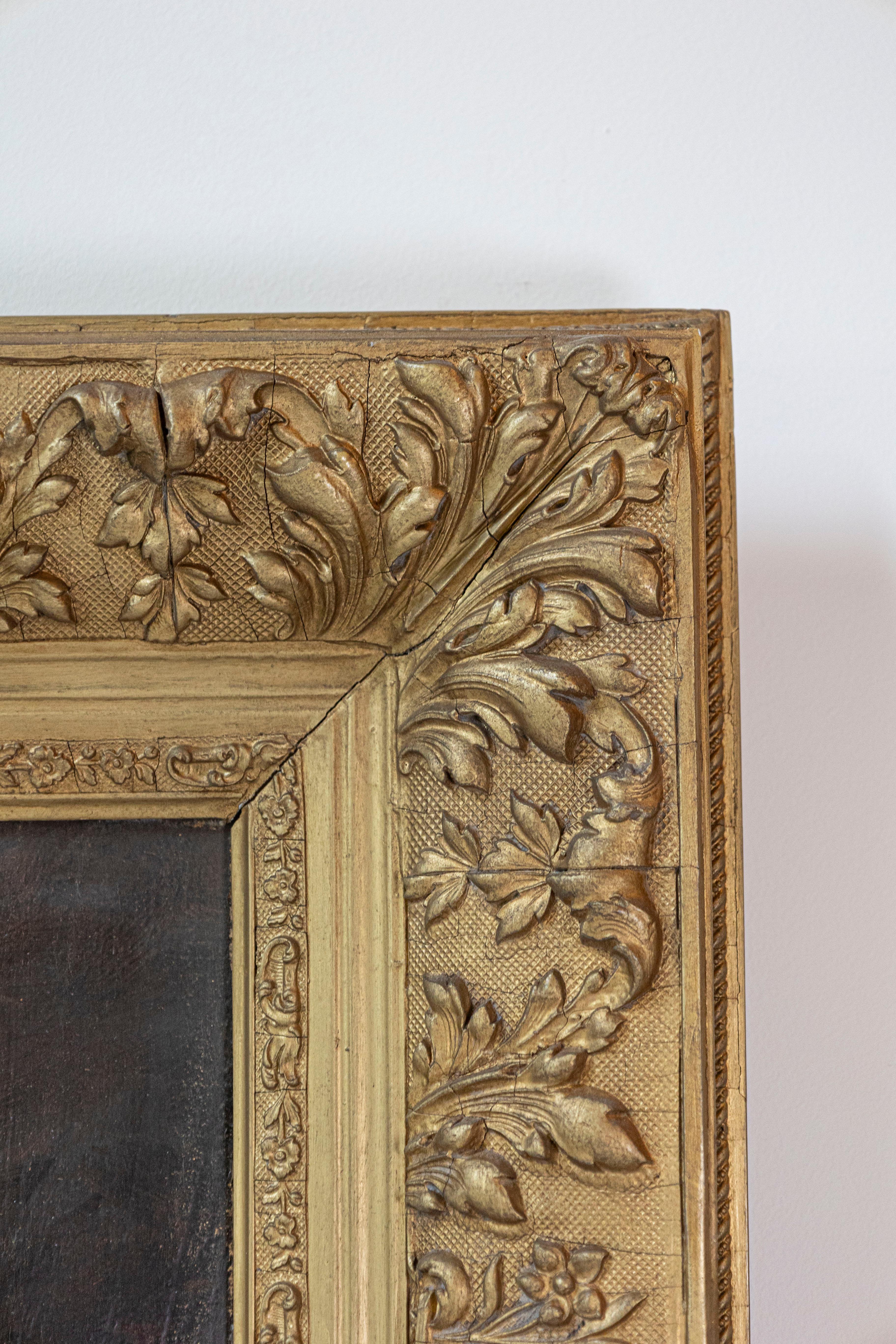 19th Century French Floral Still-Life Painting Depicting Roses in Original Frame For Sale 1