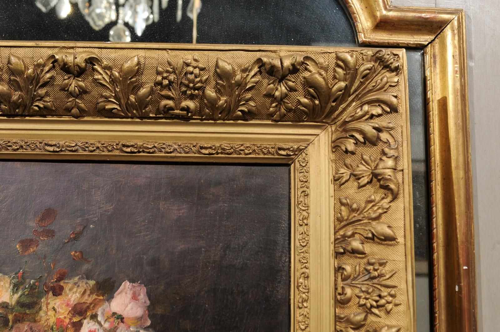 19th Century French Floral Still-Life Painting Depicting Roses in Original Frame In Good Condition For Sale In Atlanta, GA