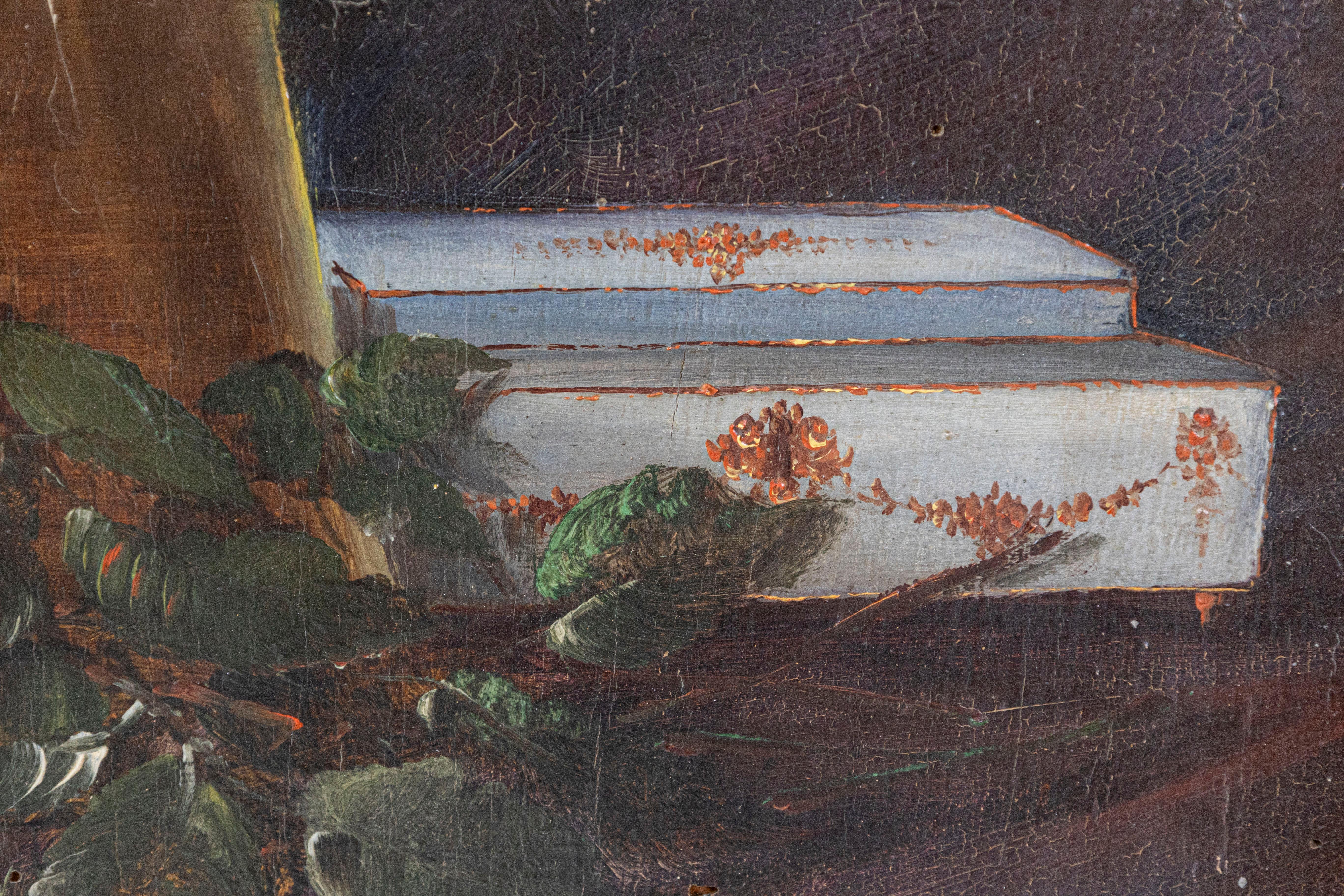 19th Century French Floral Still-Life Painting Depicting Roses in Original Frame For Sale 3