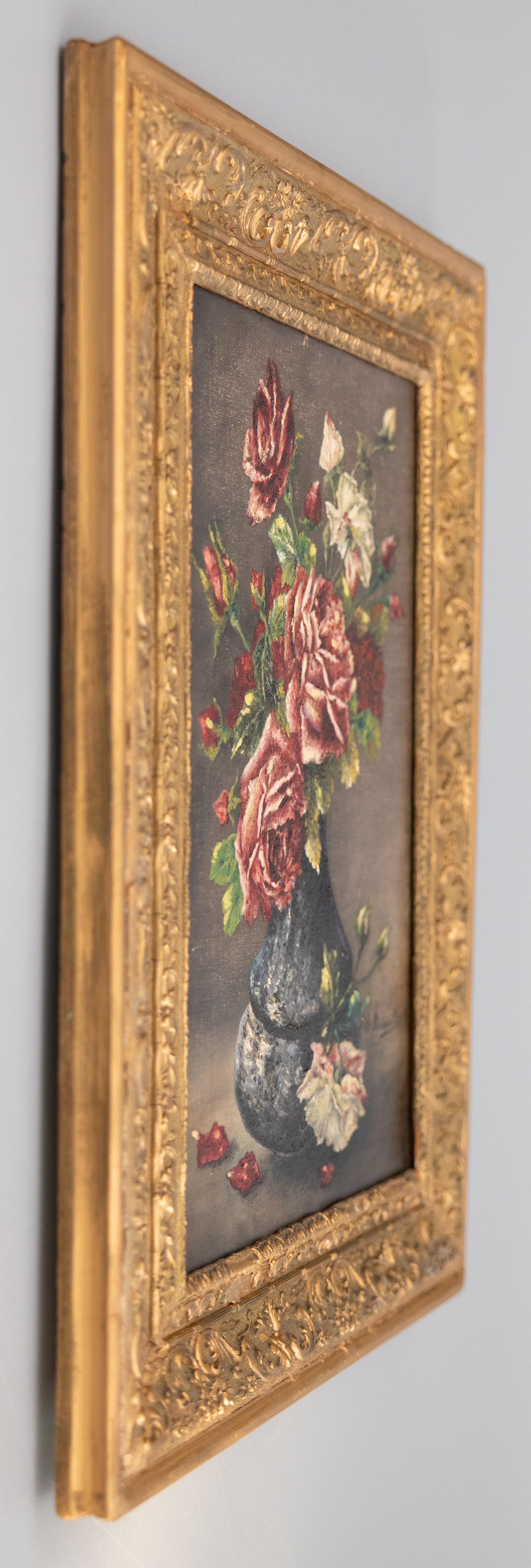 19th Century French Floral Still Life Painting of Roses, Oil on Canvas, Signed 5