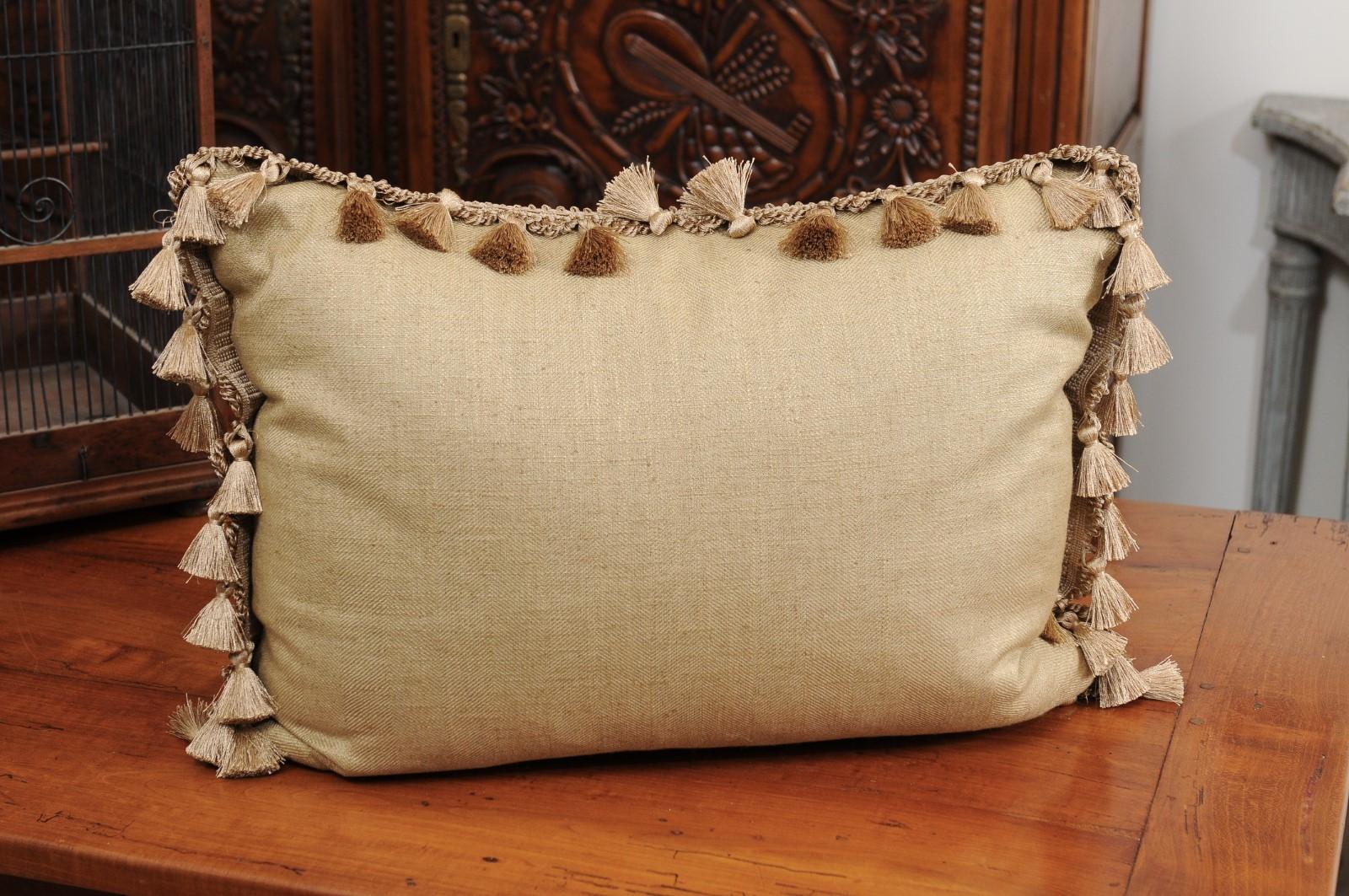 19th Century French Floral Themed Aubusson Tapestry Pillow with Tassels 3