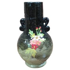 19th Century French Flowers Majolica Vase Edouard Gilles
