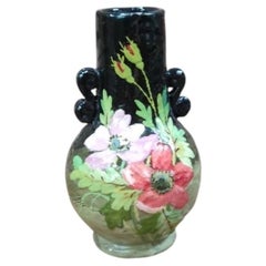 19th Century French Flowers Majolica Vase Edouard Gilles