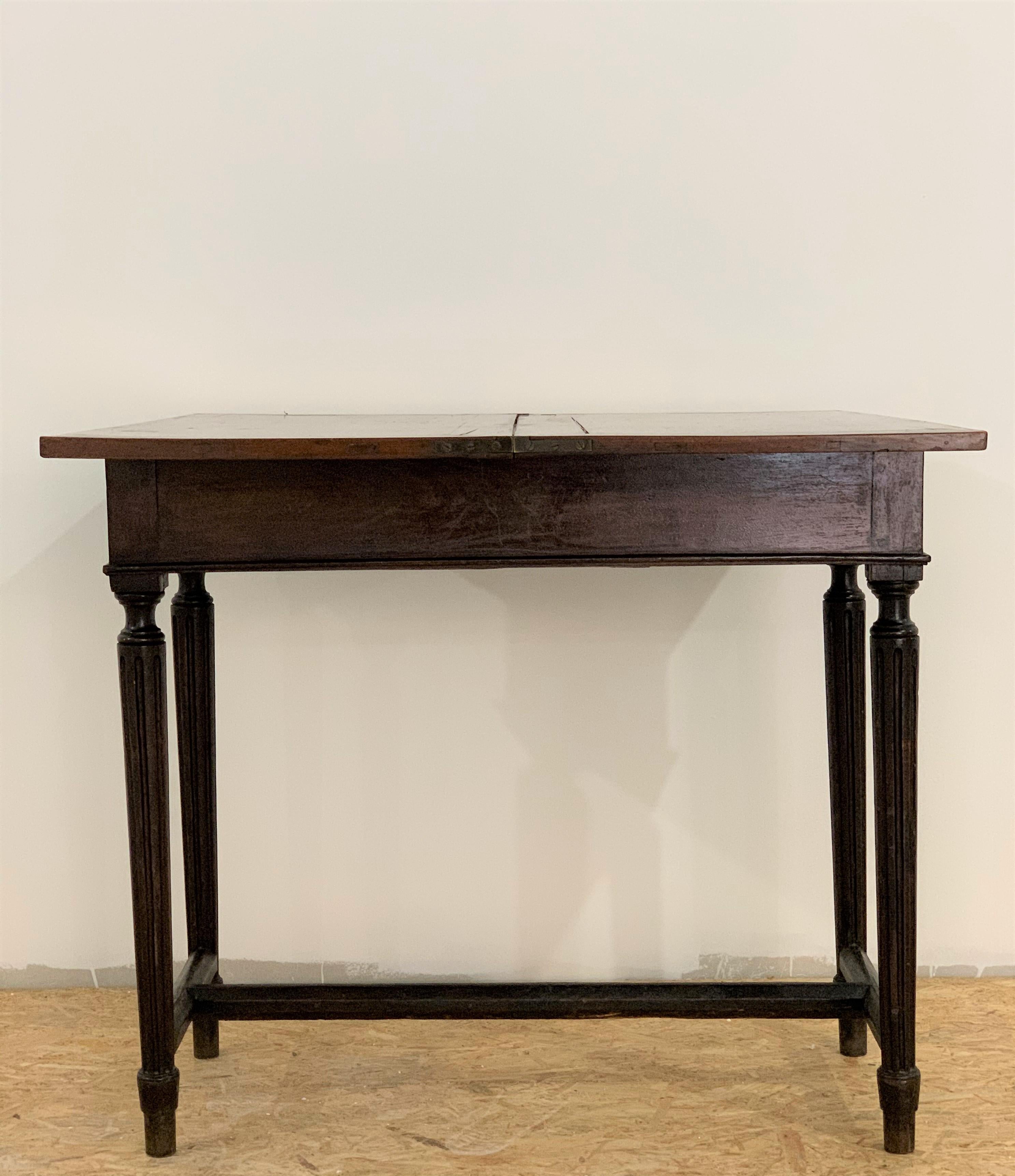 Spanish 19th Century French Fold over Mahogany Games or Tea Table For Sale