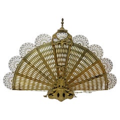 Antique 19th Century French Folding Brass Fire Screen Peacock’s Tail Fire Guard