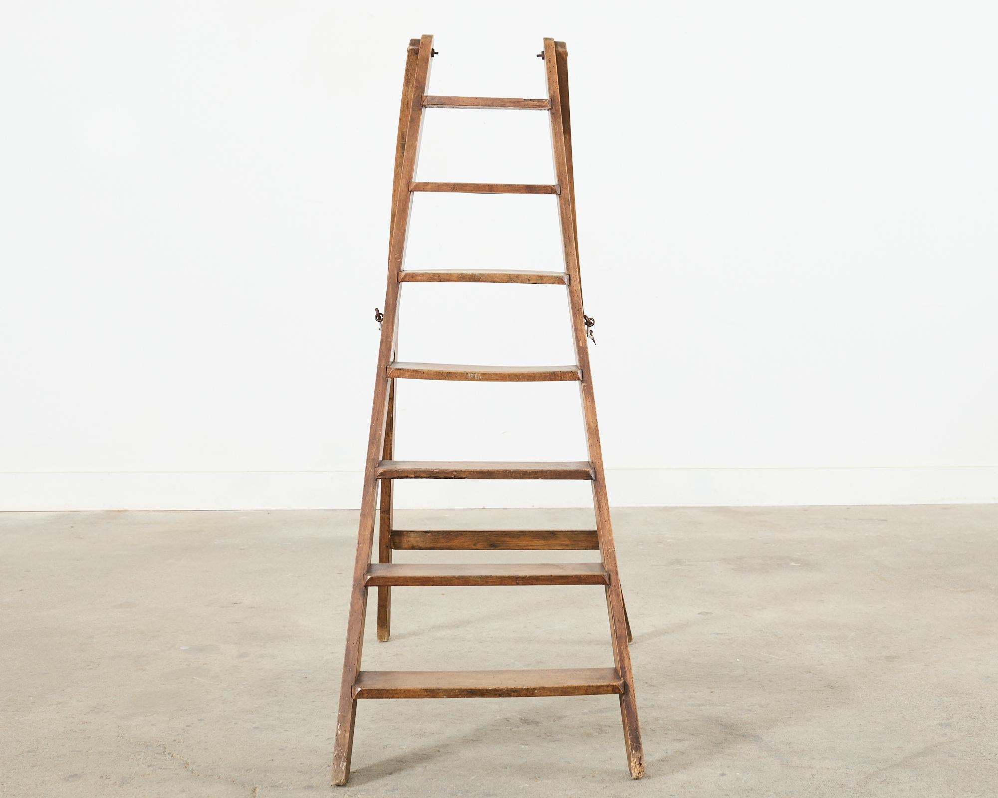 Hand-Crafted 19th Century French Folding Library Step Ladder For Sale