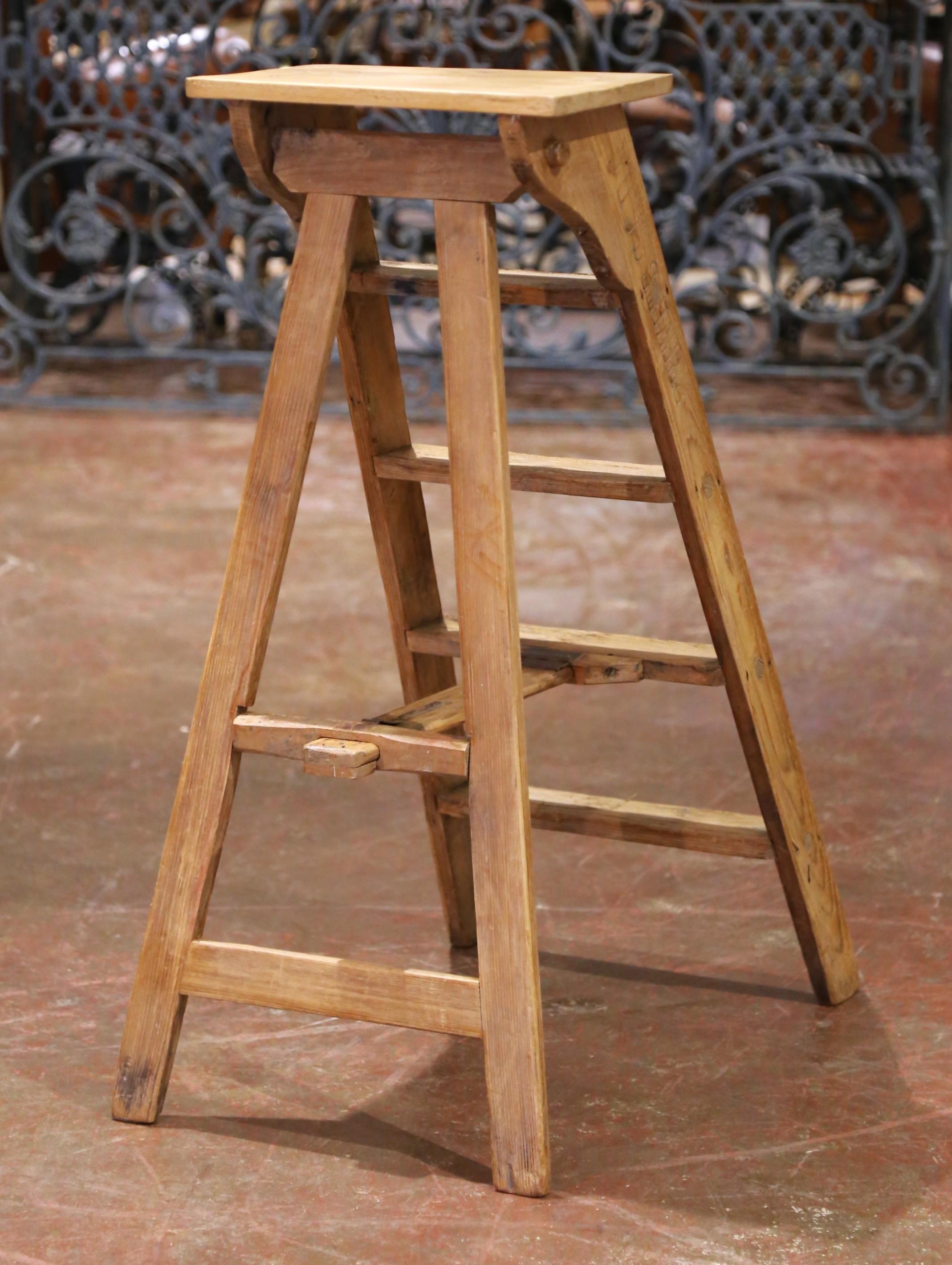 19th Century French Folding Pine Five-Step Ladder with Numbered Plaque For Sale 6
