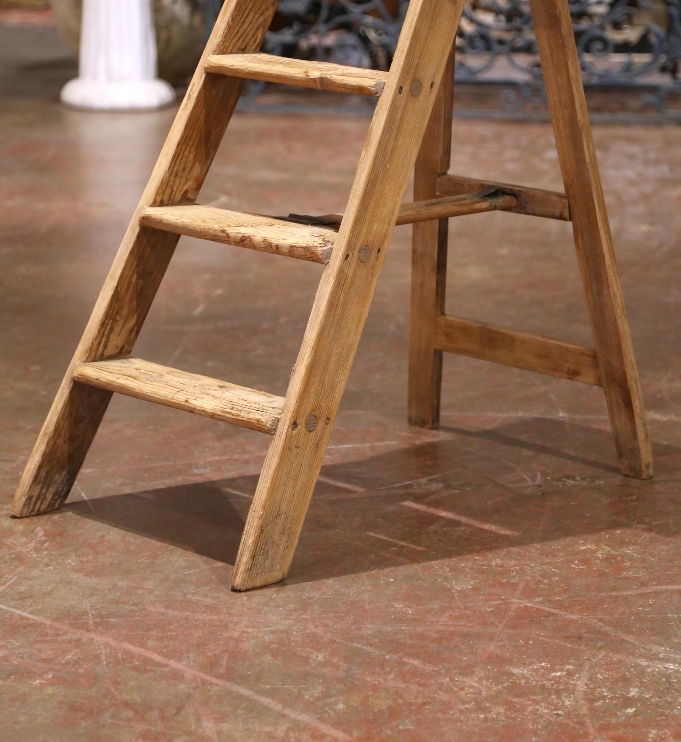 19th Century French Folding Pine Five-Step Ladder with Numbered Plaque For Sale 1