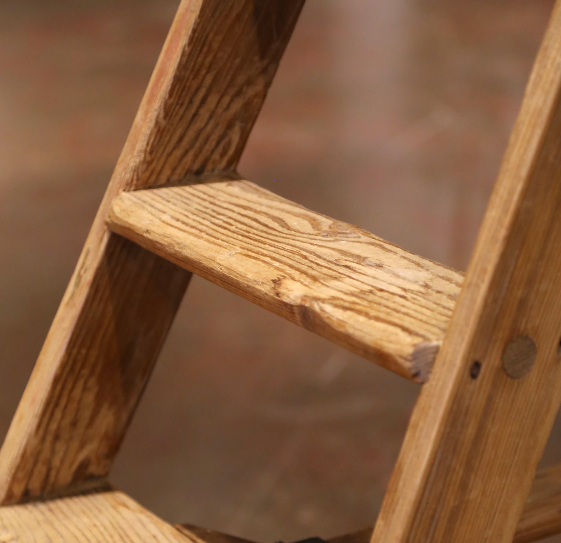 19th Century French Folding Pine Five-Step Ladder with Numbered Plaque For Sale 3