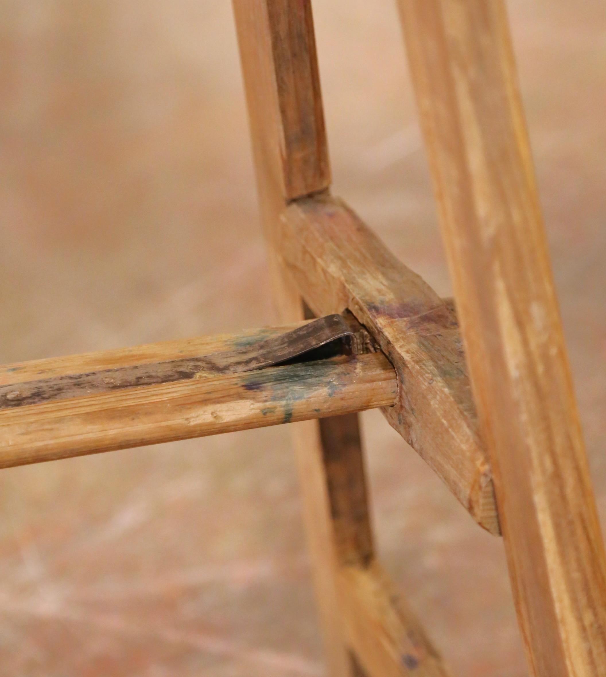 19th Century French Folding Pine Five-Step Ladder with Numbered Plaque For Sale 4