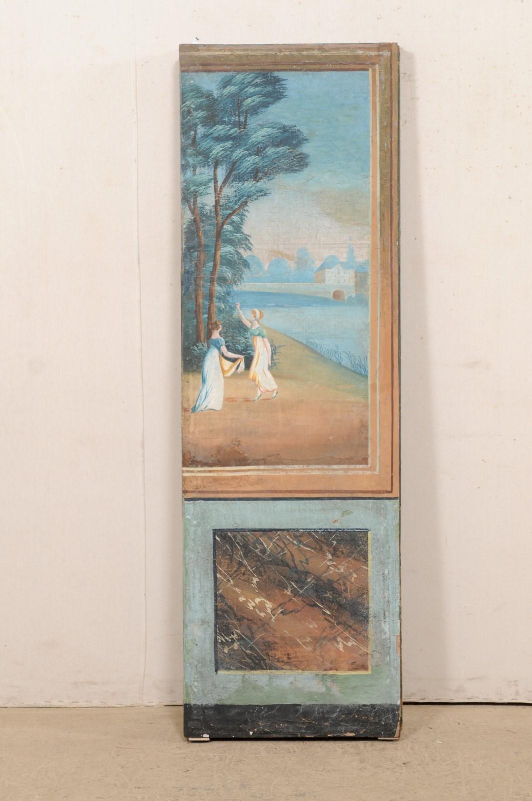 19th Century French Folding Screen with Original Hand-Painted Outdoor Scene For Sale 3