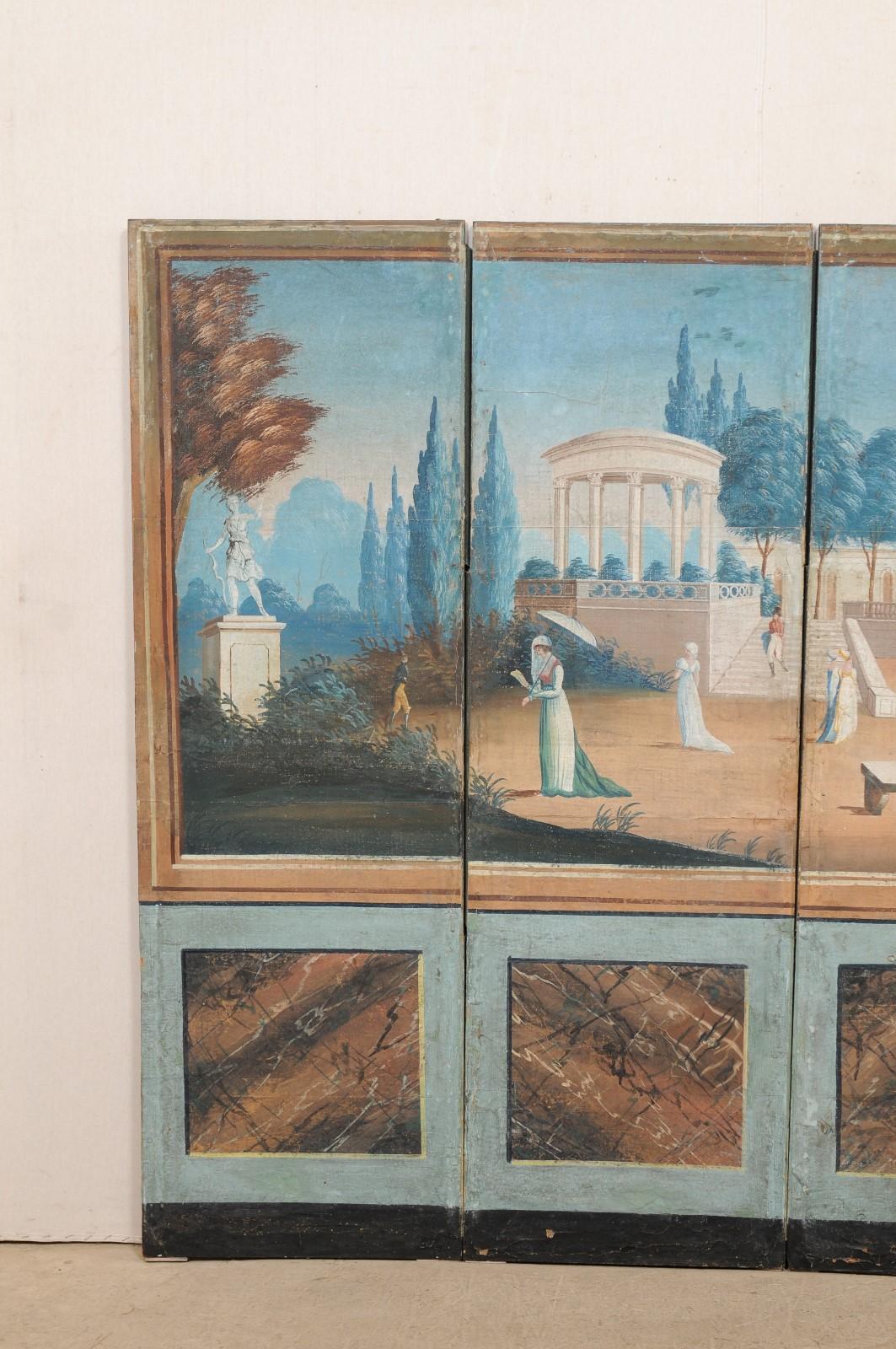 Französischer Paravent des 19. Jahrhunderts mit originaler handgemalter Außenszene (Neoklassisch) im Angebot
