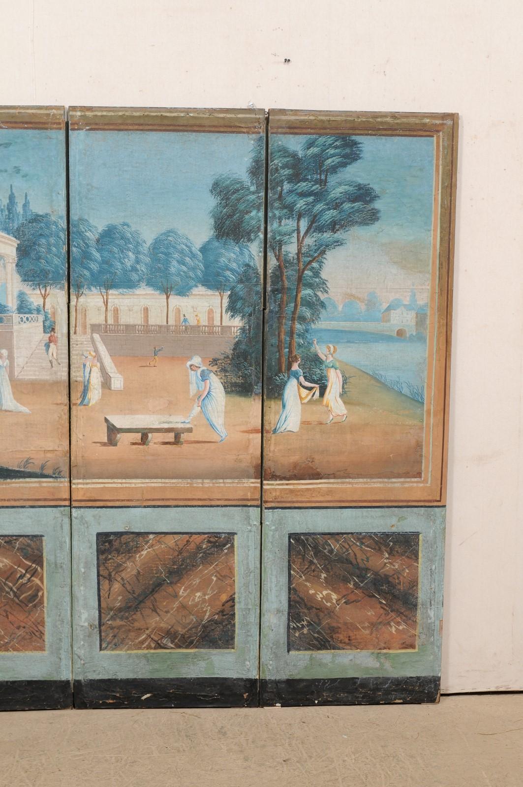 Französischer Paravent des 19. Jahrhunderts mit originaler handgemalter Außenszene im Zustand „Gut“ im Angebot in Atlanta, GA