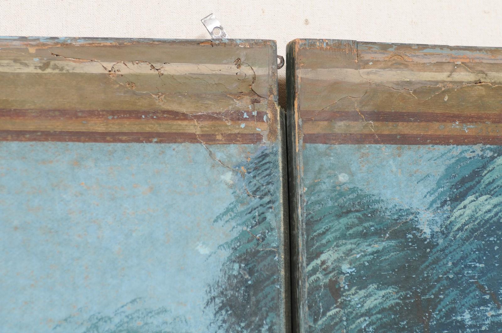 XIXe siècle Paravent français du 19ème siècle avec scène d'extérieur originale peinte à la main en vente