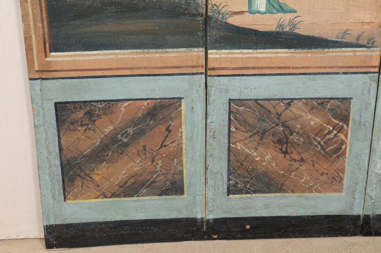 Paravent français du 19ème siècle avec scène d'extérieur originale peinte à la main en vente 1
