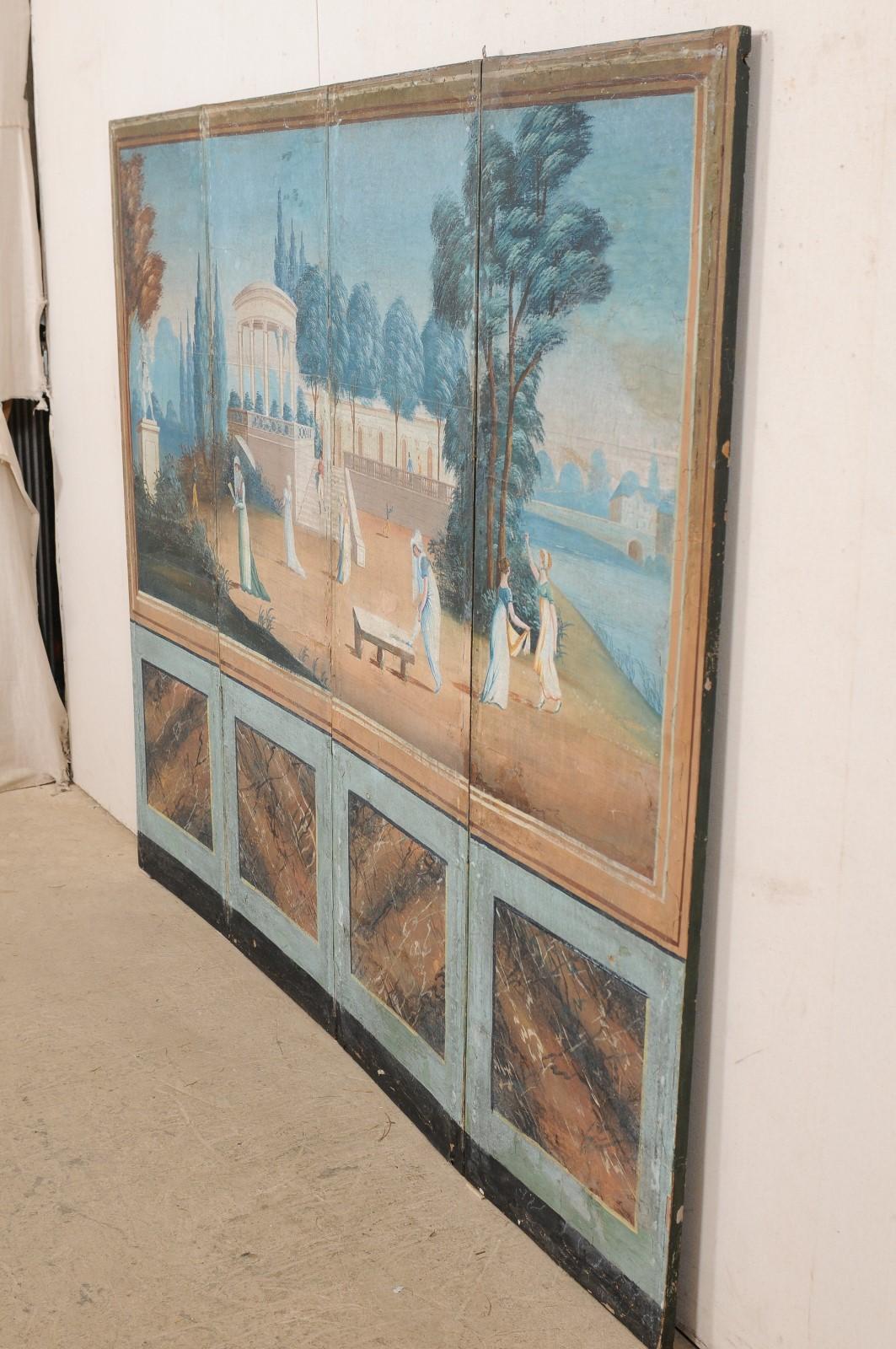 19th Century French Folding Screen with Original Hand-Painted Outdoor Scene For Sale 2