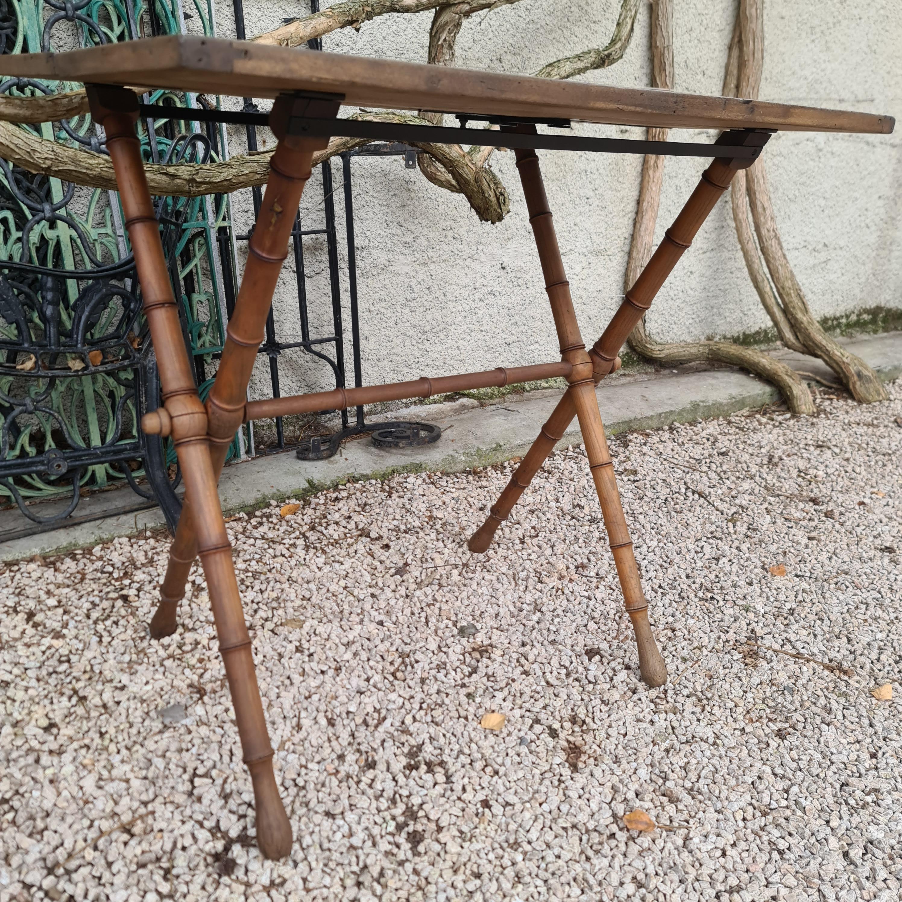Oak 19th century French folding table in faux bamboo