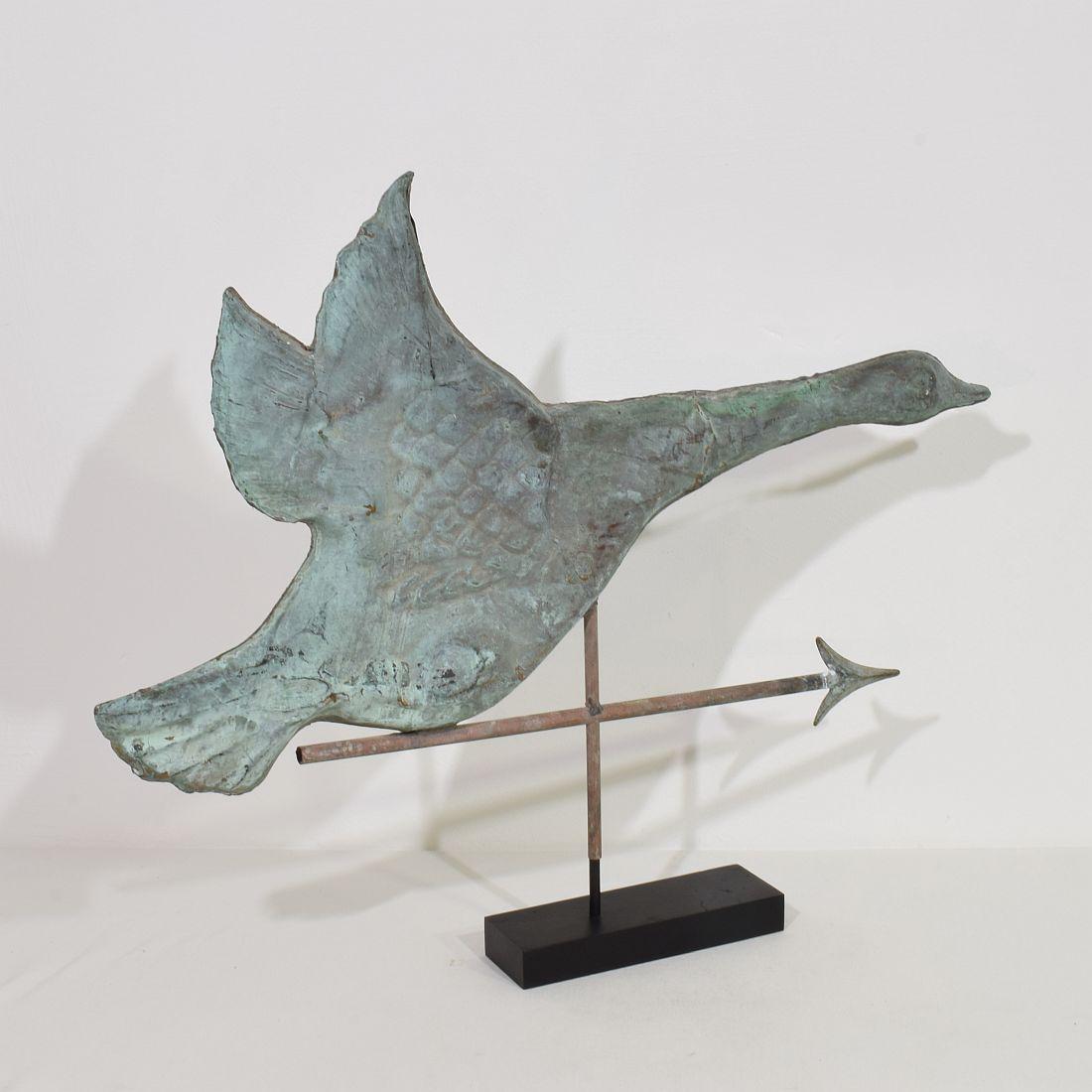 Hand-Crafted 19th Century, French Folk Art Copper Flying Goose Weathervane