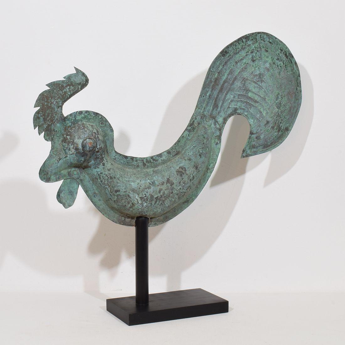 French Provincial 19th Century, French Folk Art Copper Rooster, Weathervane For Sale