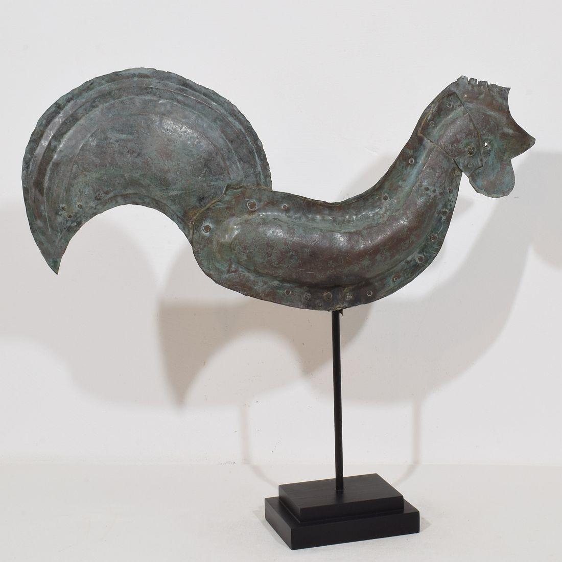 French Provincial 19th Century, French Folk Art Copper Rooster, Weathervane For Sale