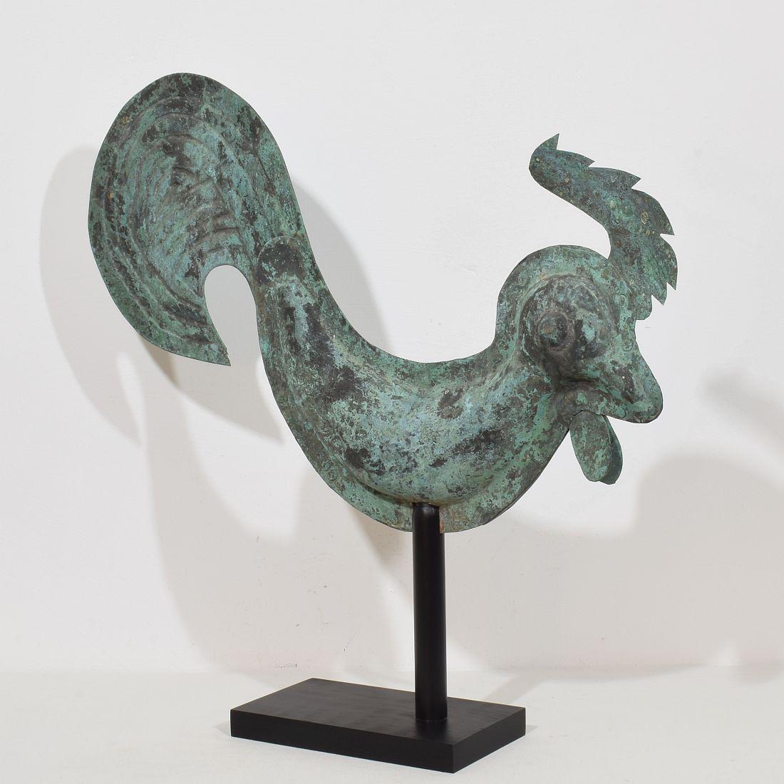 19th Century, French Folk Art Copper Rooster, Weathervane In Good Condition For Sale In Buisson, FR