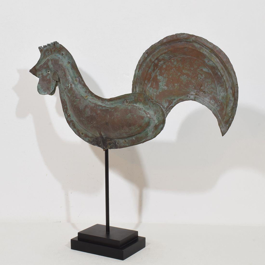 19th Century, French Folk Art Copper Rooster, Weathervane In Good Condition For Sale In Buisson, FR