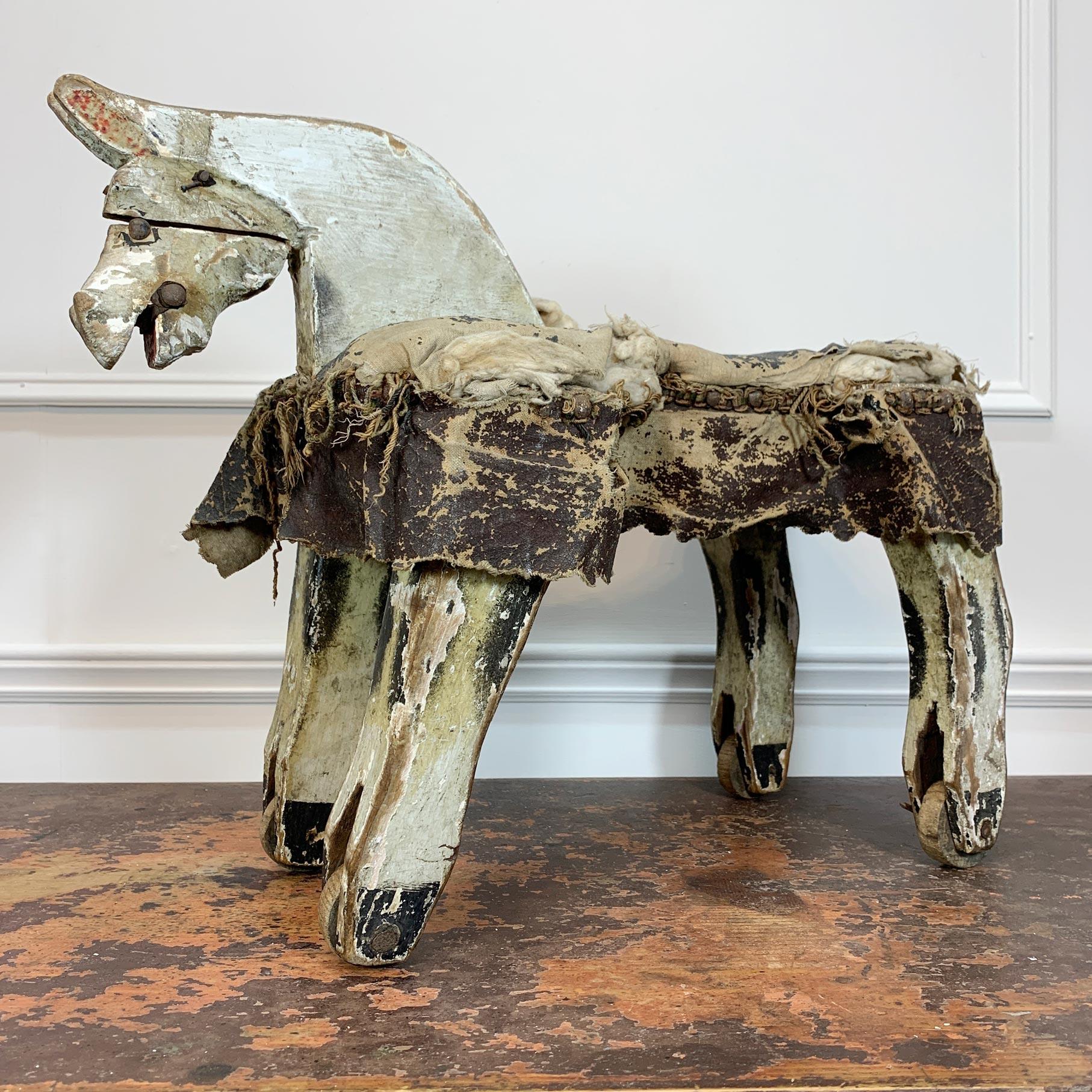 19th Century French Folk Art Horse on Wheels For Sale at 1stDibs